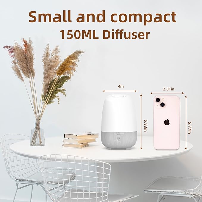 150ML Rechargeable Battery Operated Essential Oil Diffuser, Portable Cordless Aromatherapy Diffuser,7-Hour Runtime with 7 LED Color Changing Lights for Home, Office, Bathroom, Travel