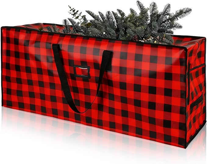 Christmas Tree Storage Bag, Plastic Waterproof Christmas Tree Bag Large Xmas Storage Box Decoration Container Reinforced Handles Dual Zippers for 9ft Artificial Holiday Xmas Disassembled Trees