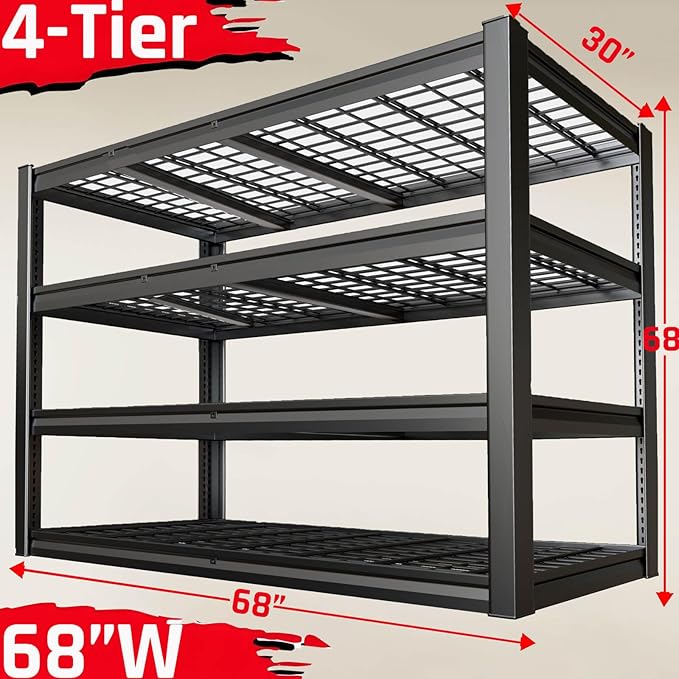 SKZNSA 30" Deep Heavy Duty Garage Shelving Units, 68" Wide Storage Shelves,4-Tier Metal Garage Shelves, Kitchen Shelf,Large Storage Rack,Industrial Shelving for Shop, 68" W x 30" D x 68" H,2 Pack