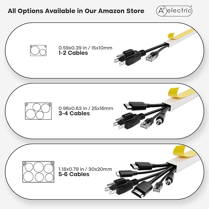 A+ ELECTRIC 315" Cable Hider, Wire Cover, Cables Raceway for Cord Hide, Long, Large, White and paintable Cords Cover Concealer Conduit Channel, TV, Ethernet Molding Electrical Wires Management Kit