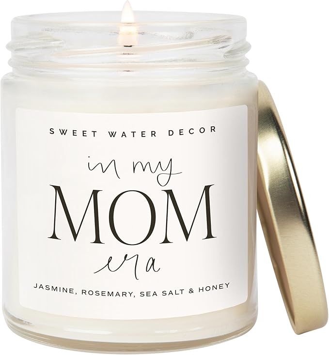 Sweet Water Decor in My Mom Era Candle - Jasmine, Rosemary, Sea Salt, and Honey Scented Candle - 9 oz Soy Candle in Clear Jar with 40+ Hours Burn Time - Mother's Day Gifts for Mom