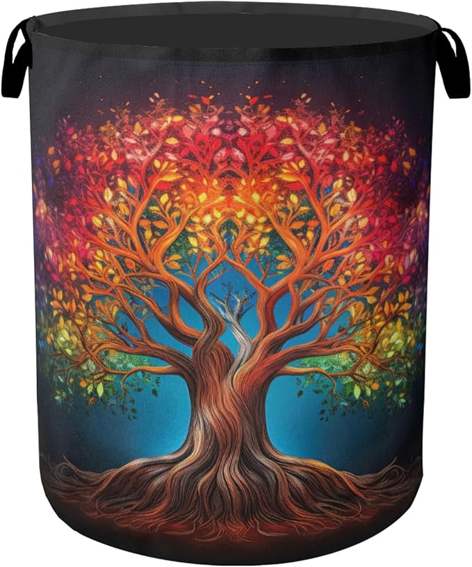 Life Color Tree Laundry Basket with Handles - Extra Large Foldable Hamper for Bathroom/Laundry/Bedroom/Dorm, Washable Fabric Storage Bin