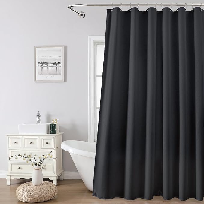 THAIGEE Water-Repellent Fabric Shower Curtain Liner - Hotel Quality Machine Washable, 3 Heavy-Duty Magnets with Rustproof Grommets & Weighted Hem, Standard Size 72x78in Black