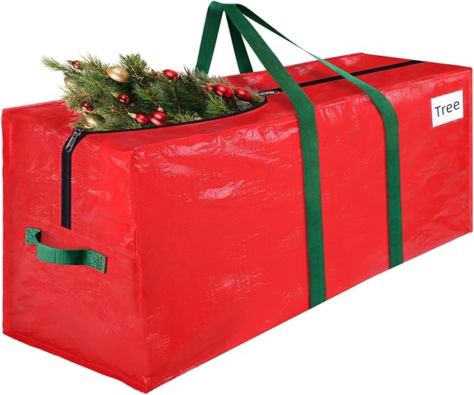 Christmas Tree Storage Bag 9 Ft, Durable & Waterproof Xmas Holiday Tree Bag with Handles, Tag Pocket, Artificial Christmas Trees Storage Box, Garland Storage Container Tote, Red