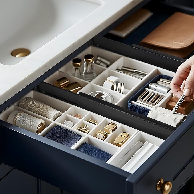 Utoplike Bamboo Dresser Drawer Dividers, 4'' High Adjustable Drawer Organizers for Clothing, Spring Loaded, Works in Kitchen, Bathroom, Bedroom, Drawer, Desk, 4 PCS, Black