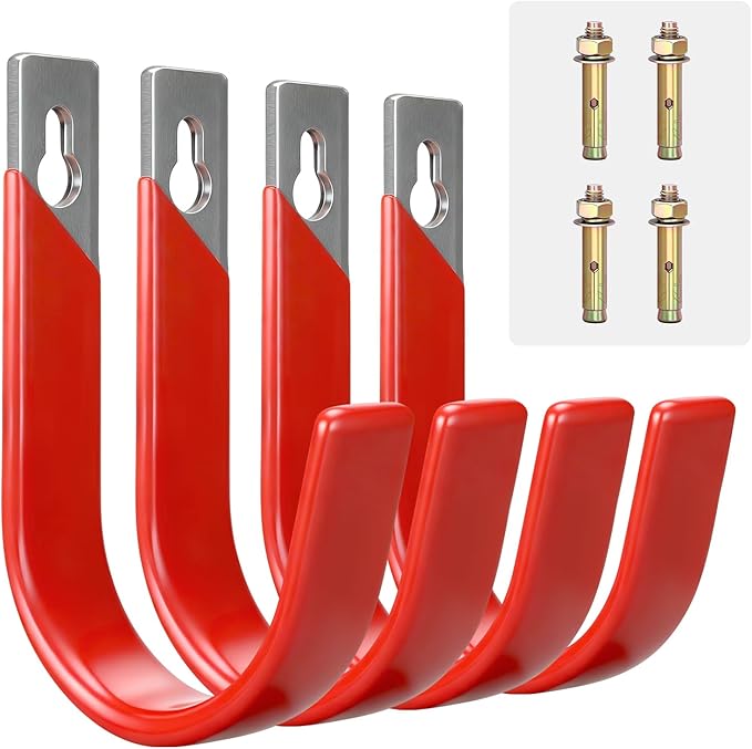 Garage Wall Hooks for Hanging Heavy Duty, 4 Pack Garage Organizer Storage Hooks Wall Mount for Garden Hoses, Brooms, Ladders, Garage Storage