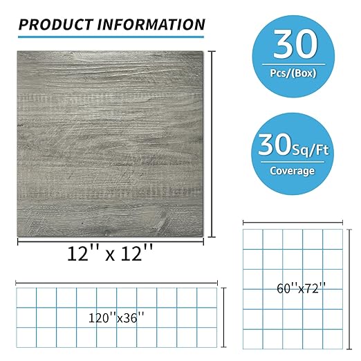 Art3d Peel and Stick Vinyl Floor Tiles 30-Pack 12 x 12 inch, Self Adhesive Waterproof Flooring Wood Planks for Kitchen, Dining Room, Bedrooms, Cover 30 Sq. Ft, Taupe Ash