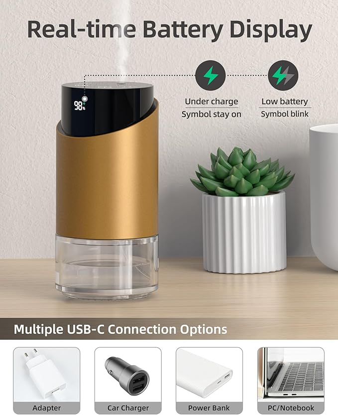 Waterless Essential Oil Diffuser Aromatherapy Scent Diffusers for Home Large Room, Bedroom, Car, Office, Battery Operated Mini Portable Air Freshener, 3 Countdown Timers & 3 Mist Levels