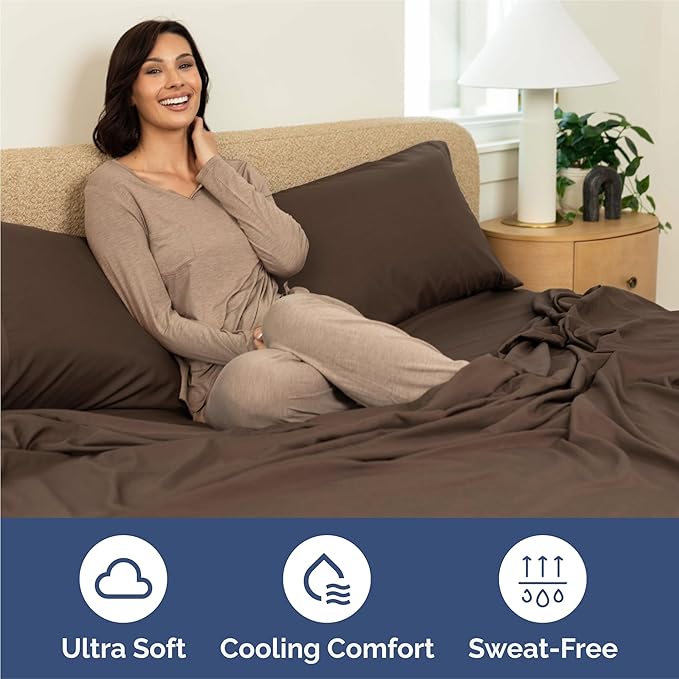 Split King 7 Piece Sheet Set - Comfy Breathable & Cooling - Ultra-Soft Hotel Luxury Bedding Set w/ 8-16 Inch Deep Pockets - 1 Flat & 2 Fitted Sheet & 4 Pillowcases - Wrinkle Free & Easy Care - Brown