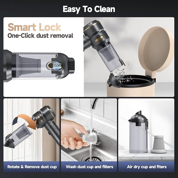 AIPROIN Car Vacuum Portable Cordless, Foldable Handheld Vacuum with Brushless Motor, 22000PA High Power Mini Hand Vacuum Cleaner & Air Blower & Duster & Pump for Home, Pet, Office