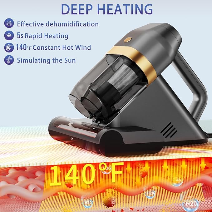 HYNSEN Mattress Vacuum Cleaner, Bed Vacuum Cleaner with UV & Ultrasonic, 16Kpa Suction Handheld Bed Vacuums with High Heating Tech, Effectively Clean Up Bed, Pillows, Sofas, Carpets, 550W