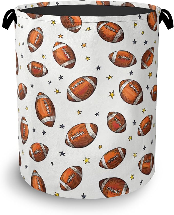 American Football Laundry Basket,Stars Foldable with Handles Tote Bag Oxford Cloth for Bathroom Bedroom Dirty Clothes Storage Bucket 16" x 20.8"