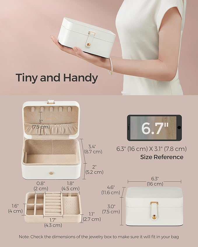 SONGMICS Jewelry Organizer Box, Travel Jewelry Case, 2-Layer Travel Case for Earrings, Necklaces, Bracelets - Portable Jewelry Storage with Large Capacity, Gift Idea, Cloud White UJBC166W01