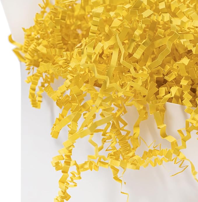 Mefleet 1 LB Crinkle Cut Paper Shred Filler Yellow Crinkle Shredded Paper for Gift Box - Gift Basket Bag Filler - Lemon Grass Cushion Stuffing for Christmas Holiday Packaging Wrapping