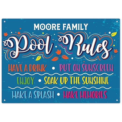 Custom Pool Sign, Pool Rules Have A Drink For Pool Décor Sign, 10x14 Inches, Rust Free .040 Aluminum, Fade Resistant, Made in USA by Sigo Signs