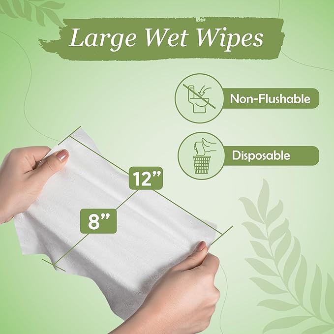 X Large Wet Wipes for Adults - Case of 10 Packs of 56 [560 Count] Disposable Incontinence Wipes, 12" x 8" Body Wipes for Elderly – Bonus 50 Individually Wrapped Travel Wet Wipes