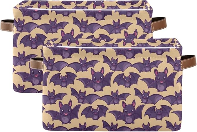 ALAZA Bat Halloween Yellow Foldable Storage Box Storage Basket Organizer Bins with Handles for Shelf Closet Living Room Bedroom Home Office 1 Pack