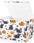 Bolaz Storage Bins with Lids and Handles,Black Cat Pumpkin Pattern Storage Box Basket with Cover Collapsible Organizer Containers for Home Closet, Shelves