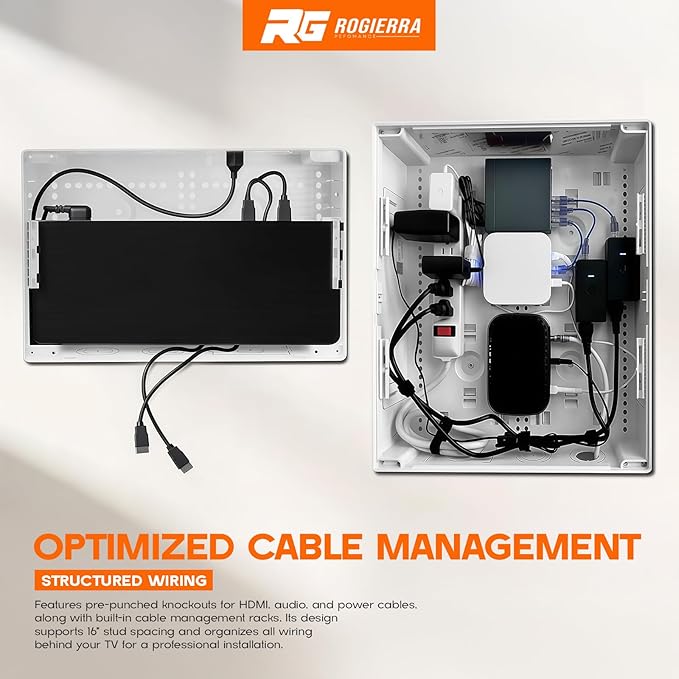 9-Inch in-Wall Media Box Recessed TV Cable Management Kit, Enclosure for Home Theater, Compatible with Roku Apple TV & Samsung One Connect, WiFi Friendly (White)