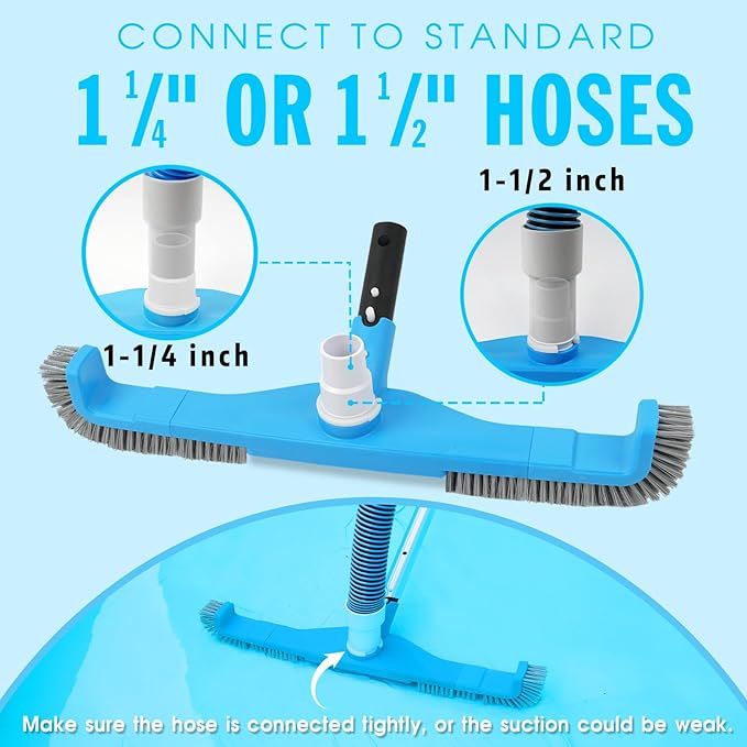 (2026 Upgraded) 20" 2 in 1 Pool Brush Vacuum Head with Swivel Hose Connection & Sturdy Nylon Bristles for Heavy Duty Inground & Above- Ground Pool Cleaning - Connecting 1-1/4" or 1-1/2" Hose (No Pole)