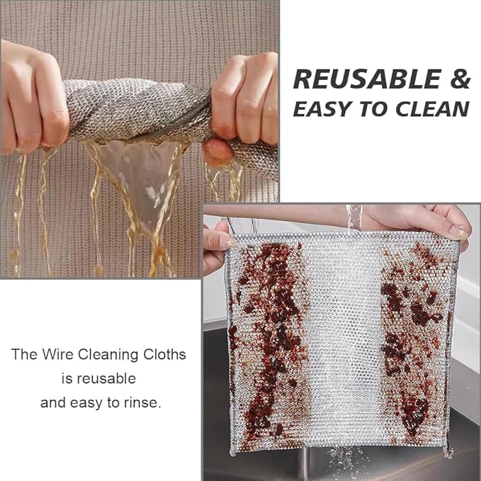 Set Non-Scratch Steel Wool Dishcloth - Multi Purpose Wire Dishwashing Rags Kitchen Towels and Dishcloths Sets Durable Cleaning Pads Bathroom Home Essentials Cleaning Supplies Tools (10)