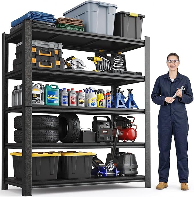 Notmise 5-Tier Garage Shelving, Heavy Duty Adjustable Metal Storage Shelves Unit, Steel Shelf, 2000 lbs Capacity, Industrial Shelves for Heavy Tools and Equipment (71" H x 36" W x 14" D)