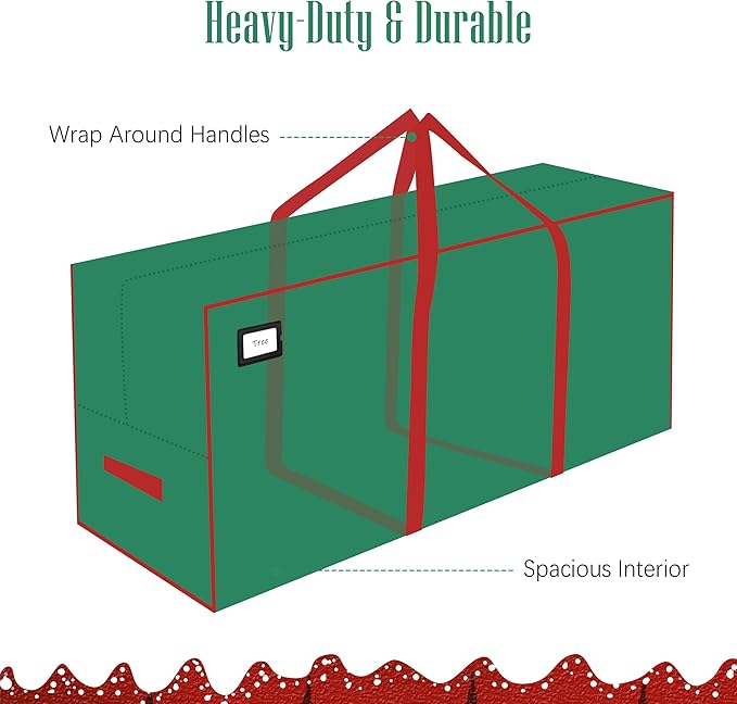 Cosy Family 9 ft Christmas Tree Storage Bag - Durable Heavy Duty Extra Large Artificial Xmas Holiday Tree Bag with Reinforced Handles and Dual Zippers Wide Opening - Green