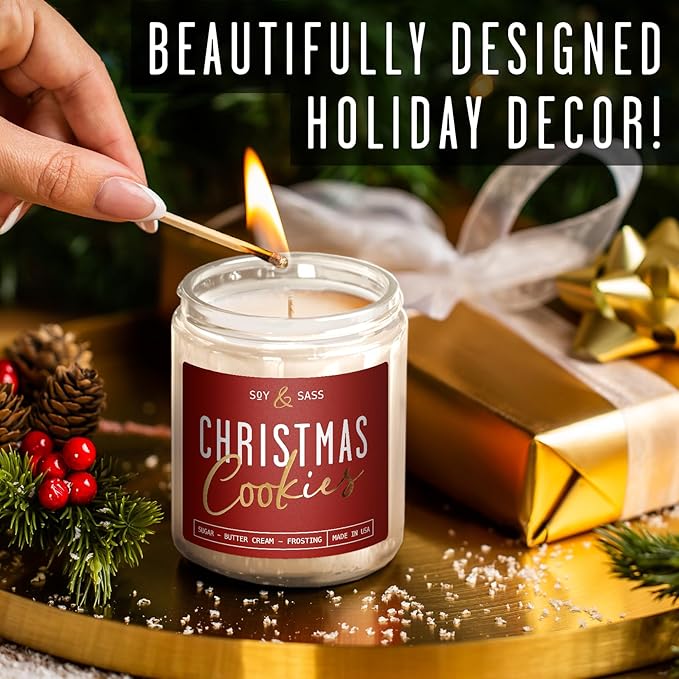Christmas Cookie Candle, Cookie Candle – ‘Christmas Cookies’ Soy Candles, w/Sugar, Butter & Vanilla - Infused with Essential Oils I Christmas Candles I 9oz, 50Hr, Made in USA