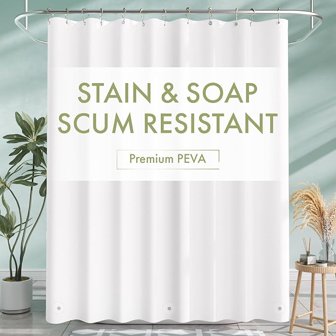 AmazerBath Shower Curtain Liner, 72x72 Plastic White Shower Curtain Liner, Cute Waterproof PEVA Shower Curtains, Lightweight Shower Curtains for Bathroom with Magnets and 12 Grommet Holes