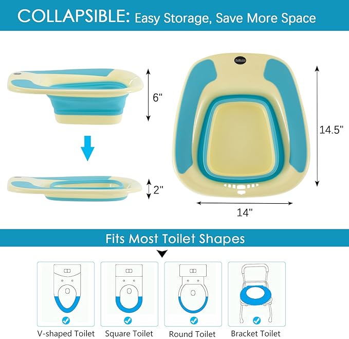 Sitz Bath, Foldable Sitz Bath for Hemorrhoids, Sitz Bath for Toilet Seat, Sitz Bath for Postpartum Care, Sits Bath Tub for Women Men Adults, Sitz Bath Soak Salts Basin, Hip Bath Bowl, Blue