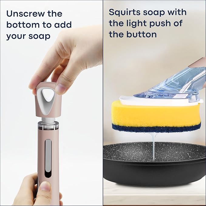 Dish Brush with Soap Dispenser Storage Set with 2 PCS Sponge Refills & Holder, Soap Dispensing Dish Brushes, Sponge with Soap Dispenser Handle, Dish Sponges with Handle for Dishes Pans Pots Sink