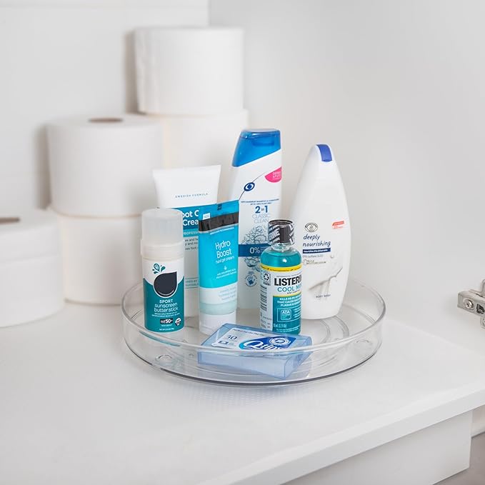 primebox 10.5" Lazy Susan Organizer. 360 Degree Rotating Turntable for Cabinets, Fridge, Pantry, Bathroom, Under Sink Organizing, Vanity, Countertops, Organizer for Spices Clear.