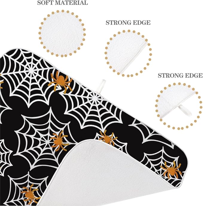 Halloween Dish Drying Mat 18 x 24 Inch Spider Web Drying Mat for Kitchen Counter Absorbent Spiders Black Dishes Dry Pad for Drainer Rack Kitchen Fast Dry