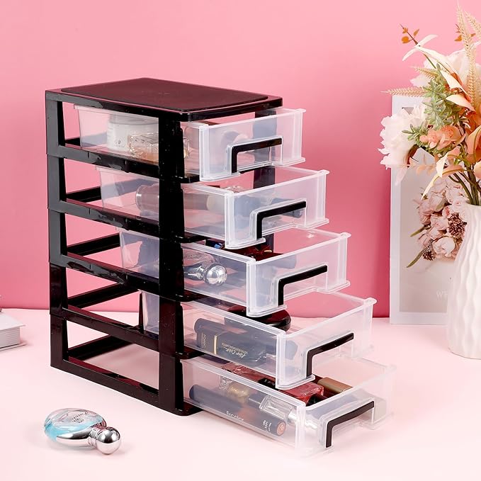 DOITOOL Plastic Storage Drawer Desk Organizer Versatile Drawer Type Storage Box for Sundries Cosmetics Jewelry and Headdress Home Office Desktop Organization