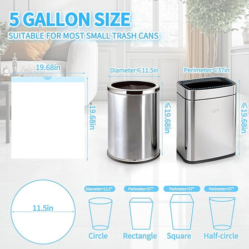 200 Count Small Trash Bags for 5-Gallon Trash Cans,Thick Pre-separated Garbage Bags,Mini Wastebasket can Liners for Bathroom Bedroom Office(White)