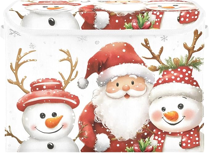 Bolaz Storage Bins with Lids and Handles,Christmas Snowman Storage Box Storage Basket with Cover Collapsible Organizer Containers for Home Closet, Shelves