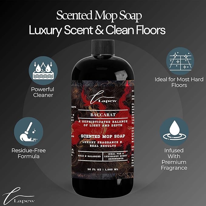 Lapew Baccarat Scented Mop Soap Concentrate 36 oz | Premium Fragranced Floor Cleaner | Streak-Free | Hard Floor Cleaning Solution | Eco Friendly | Made in USA (Enchanted Rouge)