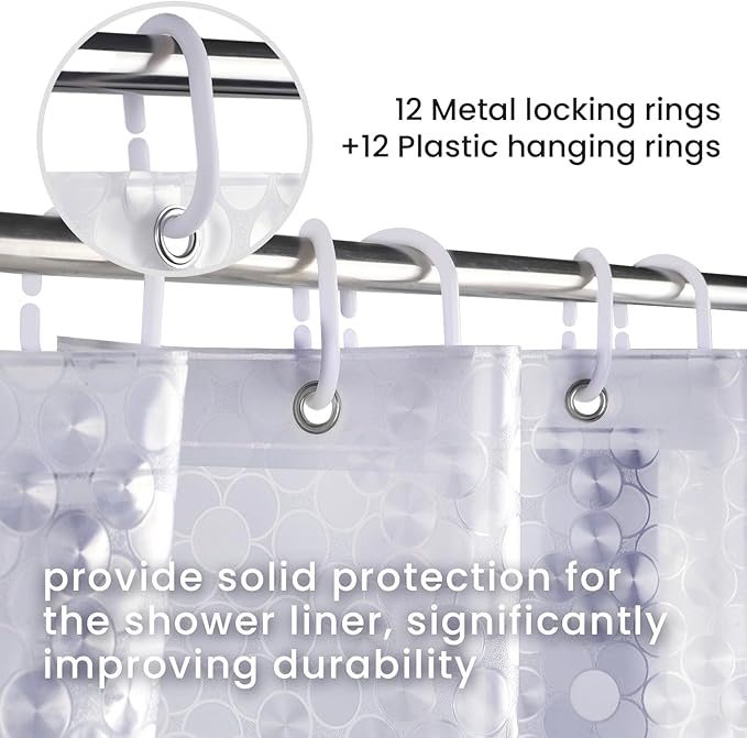 LiBa PEVA Shower Curtain Liner with 12 Plastic Rings, 8G Waterproof Shower Liner, 72x72 Inch Clear Shower Curtain with Magnets, Weighted Bathroom, 3D Clear Bubbles Pattern
