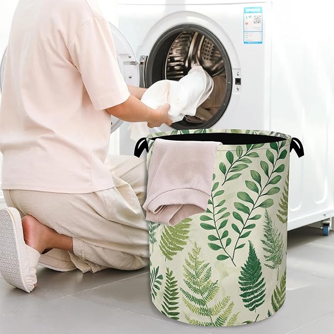 Fern Herbs Laundry Hamper,Botanical Floral Leaf Dirty Clothes Laundry Basket with Handles Waterproof Oxford Cloth Storage Basket for College Dorms Bathroom Bedroom 16" x 20.8"