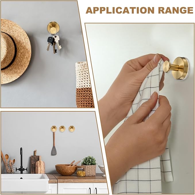 4 Pack Towel Hooks for Bathroom, Wall Hooks Suction Cup No-Drill Door Hanger Apply to Shower/Kitchen/Bedroom/Hanging Coat/Towel/Robe (Gold)