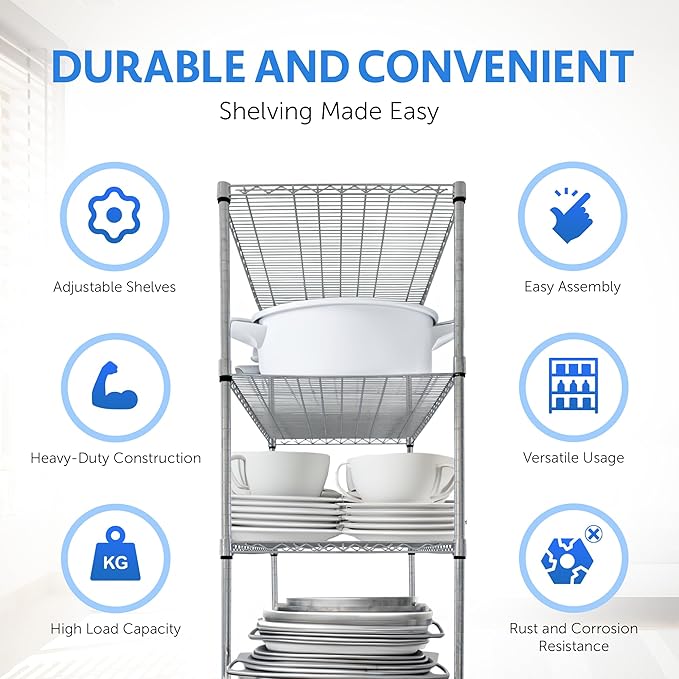 4000 LBS Heavy Duty Wire Rack, 48 x 24 x 76, 5-Tier NSF Commercial Rolling Rack with 4" Industrial Casters, Chrome Metal Wire Shelving for Garage, Kitchen, Adjustable Storage Shelf, Crescent