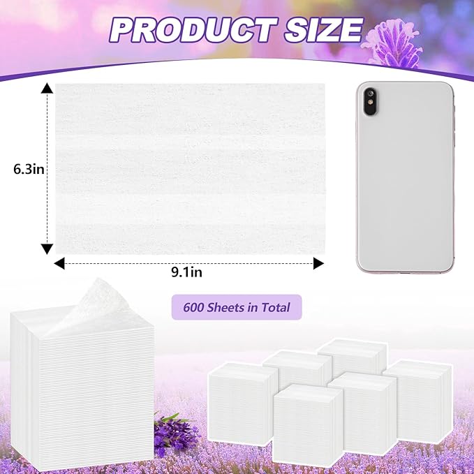 Heigble 600 Count Dryer Sheets Bulk Fabric Softener Lavender Scent Dryer Sheets Naturally Softens and Removes Static Cling, Ideal for Large Households, Sensitive Skin
