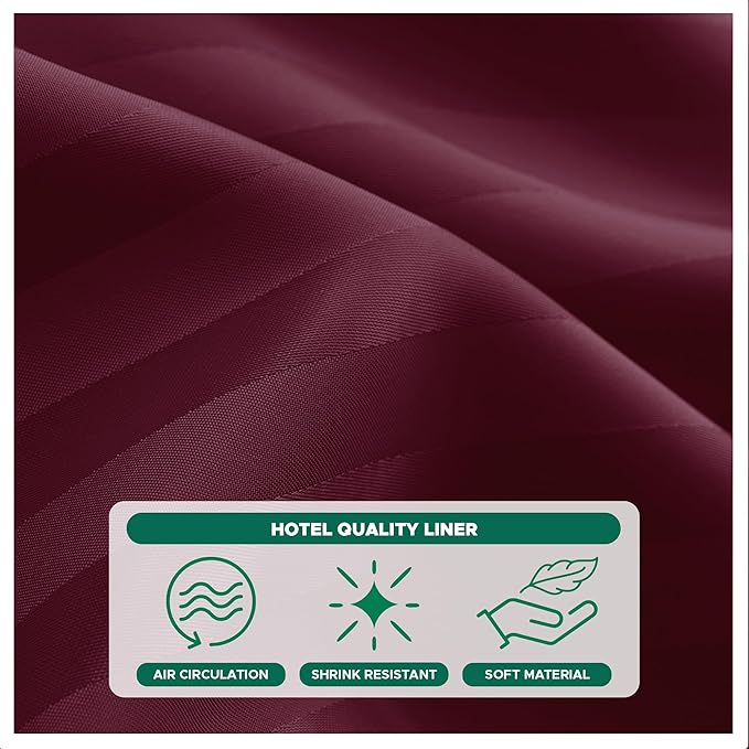 Biscaynebay Fabric Shower Curtain or Liner 72" by 72", Burgundy Water Repellent Damask Stripes Bathroom Curtains Machine Washable