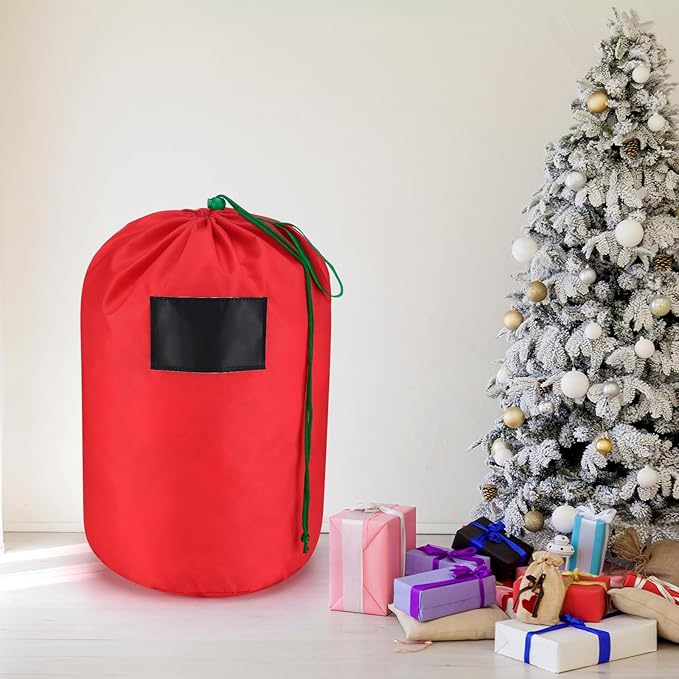 3 Pcs 21 x 12 Inch Christmas Inflatable Decorations Storage Bag with Blackboard Drawstring Waterproof Christmas Storage Containers for Holiday Xmas Ornaments Accessories Gift Organizer(Red)