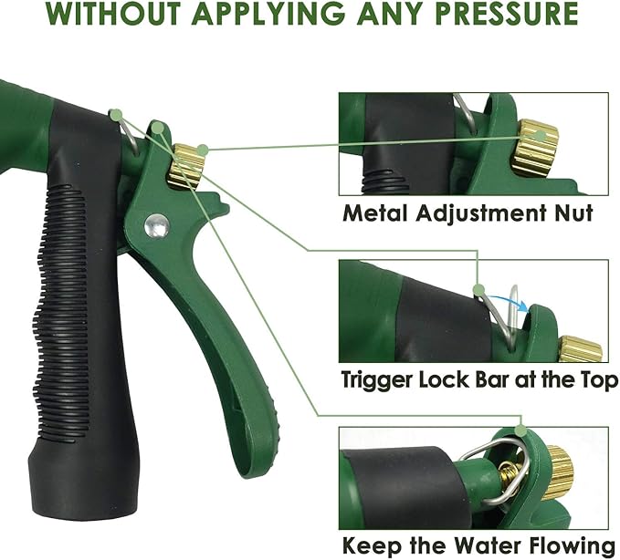 H2O WORKS Garden Hose Nozzle Heavy Duty Water Hose Nozzle with Adjustable Watering Patterns High Pressure Sprayer Nozzles, Pefect for Car Washing and Pets Showering