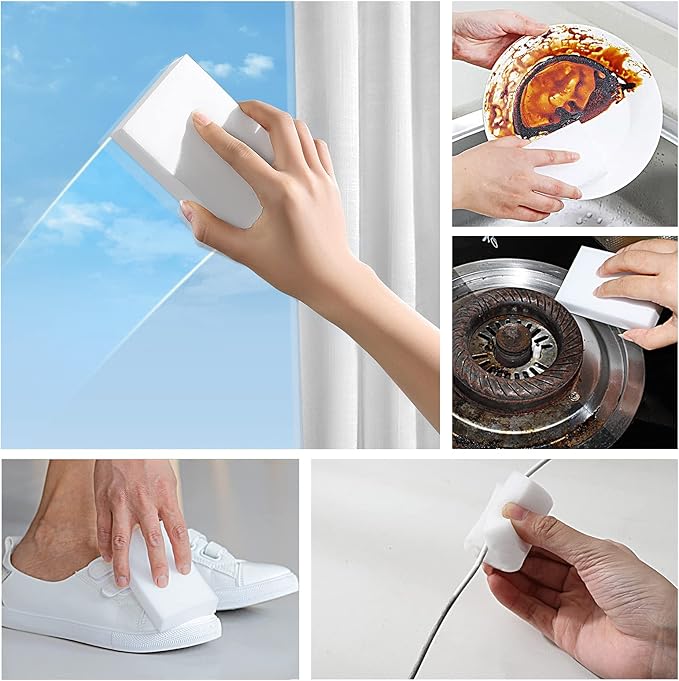 50 Pack Melamine Sponges, Magic Sponge Eraser, Durable Multi-Purpose Premium Melamine Foam Eraser for All Oil Stains, Coffee Cup Stains, Bathroom, Kitchen, Leather, Shoes, Walls, car interiors.
