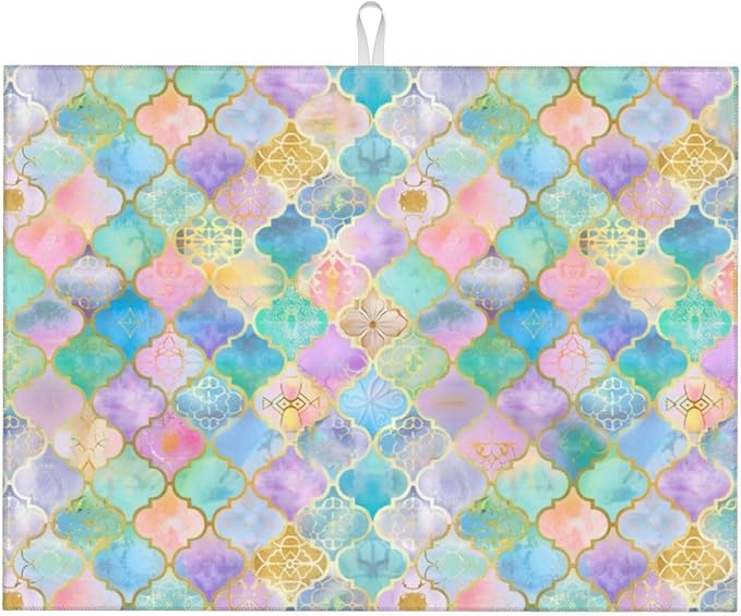 Absorbent Dish Drying Mat For Kitchen Counter, Rainbow Morocco Microfiber Dish Drying Pad 18x24 Inch, Kitchen Gadgets For Easy Clean Multi-Use