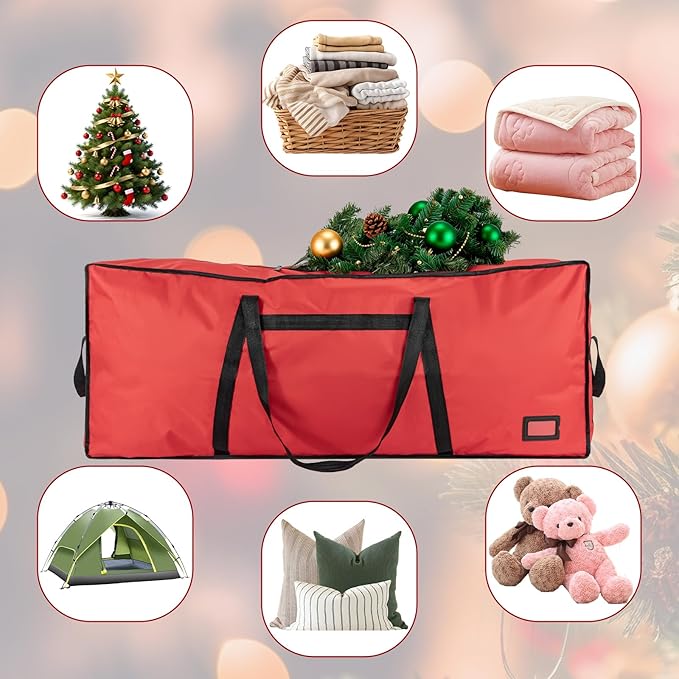 Heavy Duty Christmas Tree Bag 7.5 FT with Dual Zippers and Reinforced Handles Wide Opening, Large Capacity fits for Artificial Christmas Tree, Red