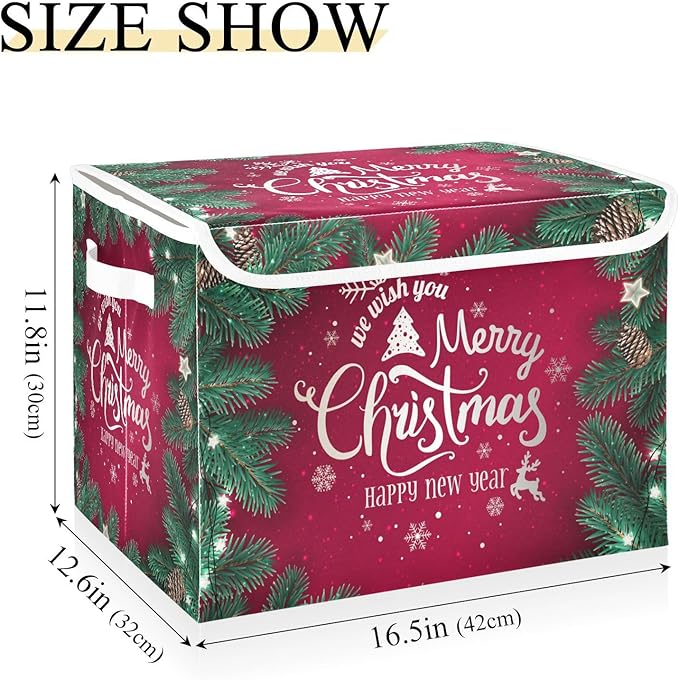 Christmas Baskets Collapsible Storage Bins with Lids, Merry Christmas Happy New Year Storage Boxes Clothes Baskets for Organizing