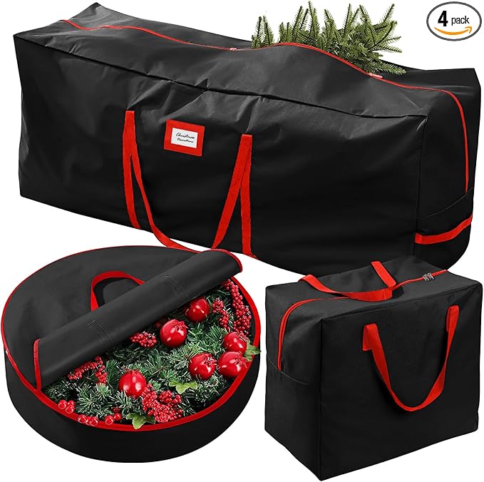 3 Pack Christmas Tree Storage Bag, for Artificial Trees up, Sturdy Waterproof With Reinforced Carrying Handles, Xmas Holiday Garland Bag Storage Case (Black, 9 Ft)